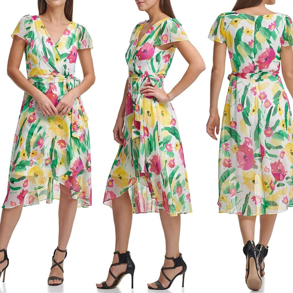 DKNY Women's Faux Wrap Dress Floral